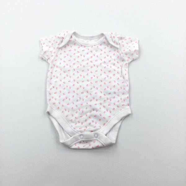 Flowers Pink & White Short Sleeve Bodysuit - Girls 0-3 Months