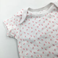 Flowers Pink & White Short Sleeve Bodysuit - Girls 0-3 Months