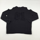 '01' Cold Shoulder Black Sweatshirt - Girls 11-12 Years