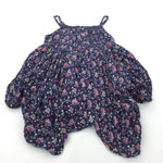 Hearts & Flowers Navy Cotton Dress with Uneven Hem - Girls 6-7 Years
