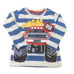 Monster Truck Blue & Grey Stripe Long Sleeve Top - Boys 9-12 Months