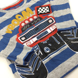 Monster Truck Blue & Grey Stripe Long Sleeve Top - Boys 9-12 Months