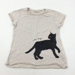'Cat Days' Glittery Beige T-Shirt - Girls 6-7 Years
