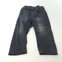 Charcoal Grey Distressed Denim Jeans with Adjustable Waistband - Boys 9-12 Months