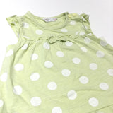 Pale Green & White Spots T-Shirt with Bow Detail - Girls 3-6 Months