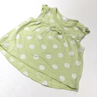 Pale Green & White Spots T-Shirt with Bow Detail - Girls 3-6 Months