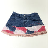 'Rocha Little Rocha' Embroidered Patchwork Denim Skirt - Girls 3-6 Months