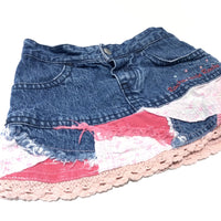 'Rocha Little Rocha' Embroidered Patchwork Denim Skirt - Girls 3-6 Months