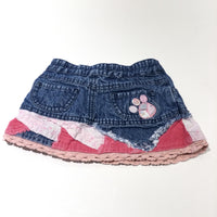 'Rocha Little Rocha' Embroidered Patchwork Denim Skirt - Girls 3-6 Months