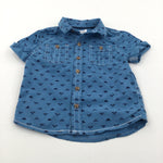 Triangles Blue & Navy Cotton Shirt - Boys 12-18 Months