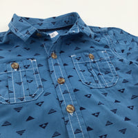 Triangles Blue & Navy Cotton Shirt - Boys 12-18 Months