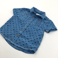 Triangles Blue & Navy Cotton Shirt - Boys 12-18 Months