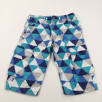 Colourful Triangle Cotton Twill Cargo Shorts with Adjustable Waistband - Boys 11-12 Years