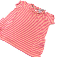 Embroidered Pink & Peach Striped Jersey Tunic Top - Girls 3-6 Months