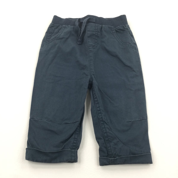 Slate Blue Lined Cotton Twill Trousers - Boys 6-9 Months