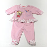 Cute Fairy' Embroidered Pink Jersey Coat & Enclosed Feet Trousers Set - Girls Newborn