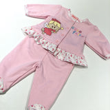 Cute Fairy' Embroidered Pink Jersey Coat & Enclosed Feet Trousers Set - Girls Newborn