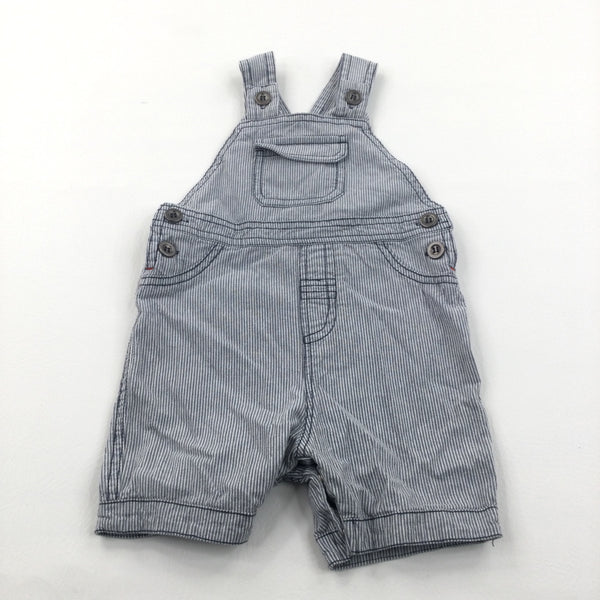 Grey & White Striped Lightweight Cotton Short Dungarees - Boys 6-9 Months