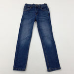 Mid Blue Denim Jeans With Adjustable Waist - Girls 7-8 Years