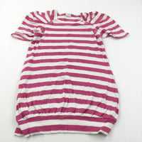 Dark Pink & White Striped Jersey Dress - Girls 12 Years