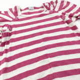 Dark Pink & White Striped Jersey Dress - Girls 12 Years