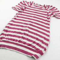 Dark Pink & White Striped Jersey Dress - Girls 12 Years