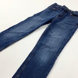 Mid Blue Denim Jeans With Adjustable Waist - Girls 7-8 Years