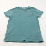 'Make The Planet Great Again' Flamingo Embroidered Green T-Shirt - Girls 5-6 Years