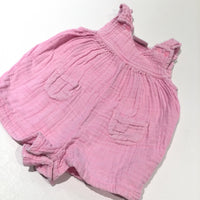 Pink Lightweight Cotton Short Dungarees - Girls Newborn