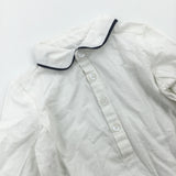 White Cotton Long Sleeve Bodysuit with Collar - Boys 6-9 Months