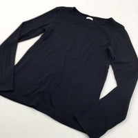 Black Ribbed Long Sleeve Top - Girls 11-12 Years