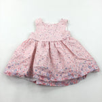 Flowers Pink Cotton Dress - Girls 0-3 Months