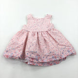 Flowers Pink Cotton Dress - Girls 0-3 Months