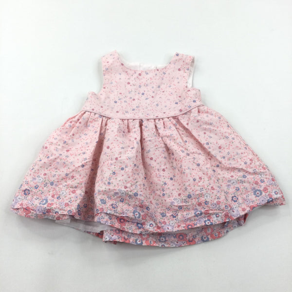 Flowers Pink Cotton Dress - Girls 0-3 Months