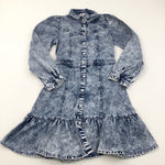 Navy & White Stonewashed Denim Dress - Girls 12 Years