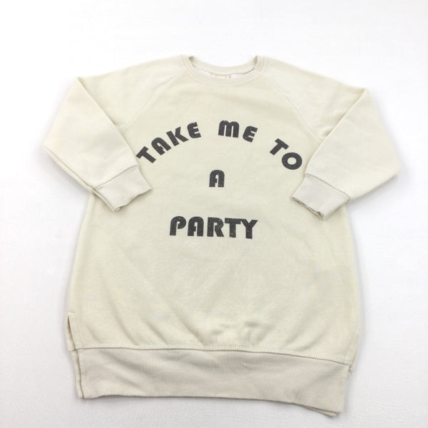 'Take Me To A Party' Cream Sweatshirt Dress - Girls 6 Years