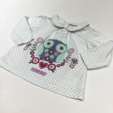 'I Love My Owl' Appliqued White & Green Spots Long Sleeve Top with Collar - Girls Newborn - Up To 1 Month