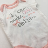 'I Can Make You Smile' White Short Sleeve Bodysuit - Girls Tiny Baby