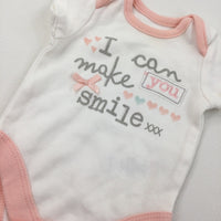 'I Can Make You Smile' White Short Sleeve Bodysuit - Girls Tiny Baby