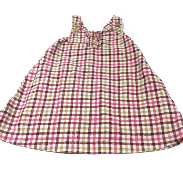 Pink, Burgundy, Cream & White Checked Lightweight Corduroy Dungaree Dress - Girls 6-12 Months