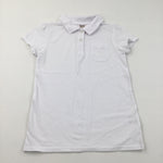 Flower Pocket White Short Sleeve Polo Shirt - Girls 12 Years