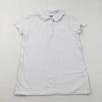 Flower Pocket White Short Sleeve Polo Shirt - Girls 12 Years