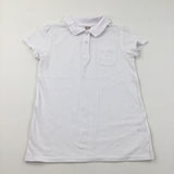 Flower Pocket White Short Sleeve Polo Shirt - Girls 12 Years