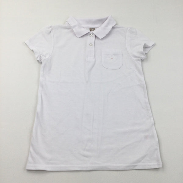 Flower Pocket White Short Sleeve Polo Shirt - Girls 12 Years