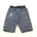 Sailing Boat Embroidered Mid Blue Lightweight Denim Jeans - Boys 0-3 Months