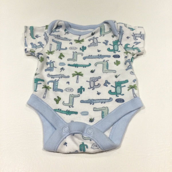 Crocodiles Blue & White Short Sleeve Bodysuit - Boys Tiny Baby