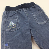 Sailing Boat Embroidered Mid Blue Lightweight Denim Jeans - Boys 0-3 Months