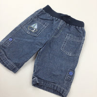 Sailing Boat Embroidered Mid Blue Lightweight Denim Jeans - Boys 0-3 Months