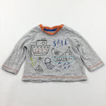 'Sail Away' Sea Creatures & Ships Grey & Orange Long Sleeve Top - Boys 0-3 Months