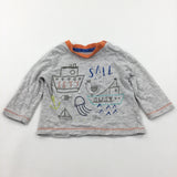 'Sail Away' Sea Creatures & Ships Grey & Orange Long Sleeve Top - Boys 0-3 Months